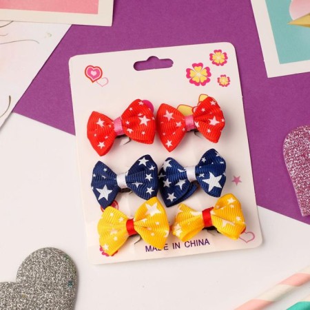Hair clip "Bow" (set of 6 pcs) stars 3 cm, mix-2