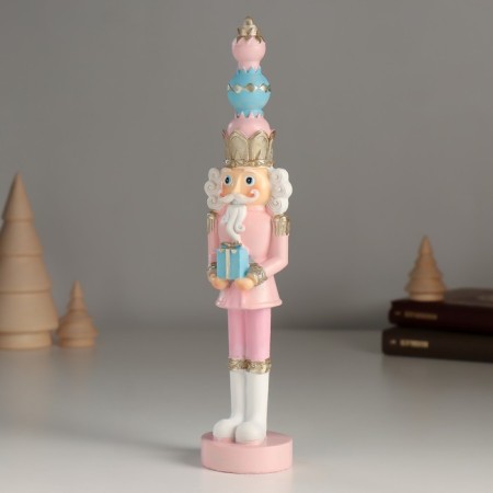 Polystone souvenir "Nutcracker in a pink uniform, with a gift" 4.5x4.5x21 cm-3