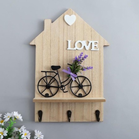 Hooks decorative wood "bicycle with lavender at the house" 34x24x4.2 cm mix-4