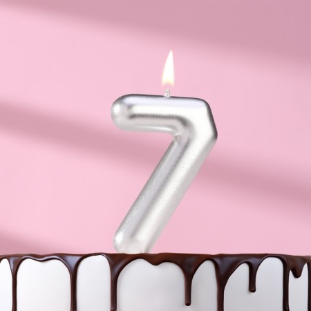 Candle in the Cake "European", number "7", 6 cm, silver