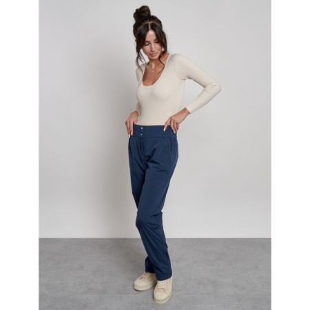 Warmed female trousers, size 42, dark blue color-1