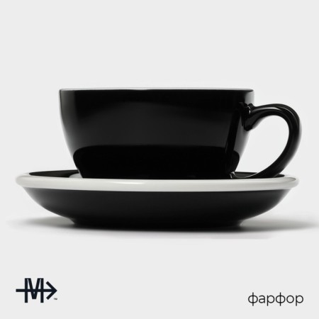 Coffee steam porcelain Magistro Coffee Time, 2 objects: a cup 300 ml, a saucer d = 15.5 cm, black color-1
