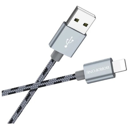 Cable Borofone BX24, Lightning - USB, 2.4 A, 1 m, nylon braid, gray-2