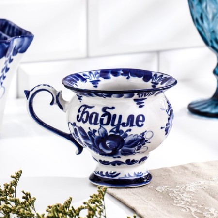 Tea couple "Granny", 15x15x10 cm, 300 ml, gzhel-1