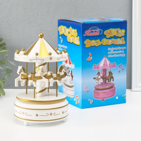 Souvenir Plastic Mechanical "Carousel - Horses" White 10.5x10.5x17.5 cm-3