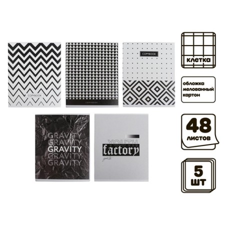 A set of notebooks of 5 pieces, 48 ​​sheets in the Calligrata cell "h/b. Geometry", cover coated cardboard, offset block-1