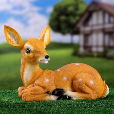 Garden figure "Lying Olenienok" from the polystone good souvenirs, 37cm, medium, brown-4
