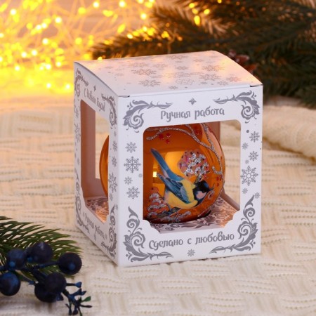 Шар "Синичка с рябинкой" 8,5 см-6