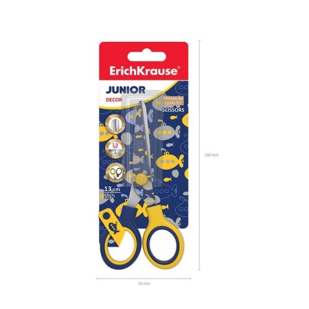 Baby scissors 13 cm, Erichkrause Junior Decor Submarine, with a print on blades, rounded ends, blister-5