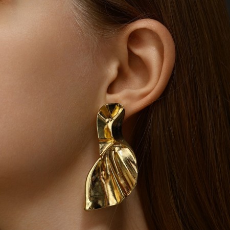 Earrings Metal "bend" wave is large, color gold-3