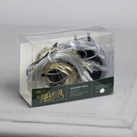 Garland "Curtain" 1 × 1 m dew, IP20, silver thread, 100 LED, white glow, 12 V-3