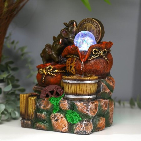 The desktop fountain from the network, backlighting "Elephants and Chinese Coin" 20.5x14x11 cm-2