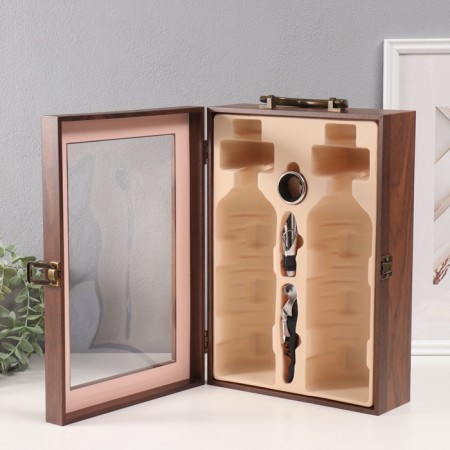 Casket wood, glass for 2 bottles "duo" 3 objects 10.5x25x36.5 cm-2