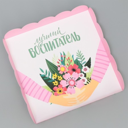 Cookie box, confectionery packaging with PVC lid, “best educator”, 18 x 18 x 3 cm-3
