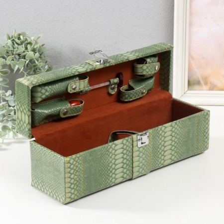 Casket wood, leatherette for a bottle "Green snake" 5 items 35.5x15x11.5 cm-2