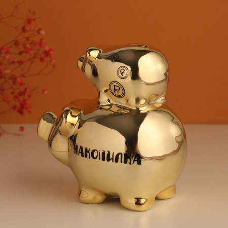 Pigger Ceramics "Pig - Except" Gold 12.5x8x14 cm-3
