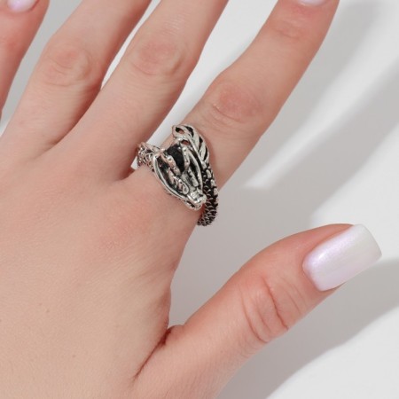 Ring "Fafnir" Dragon, color black silver, dimensionless-2