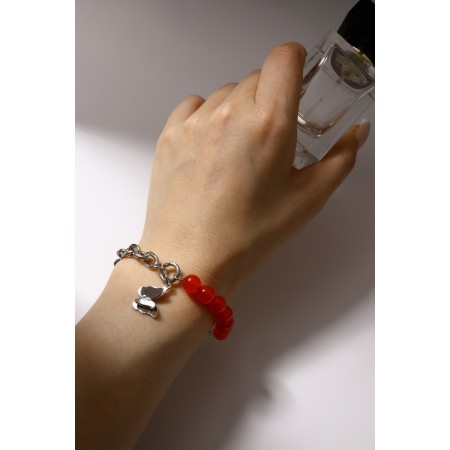 Bracelet "Butterfly" field, red color in silver, l = 16 cm-1