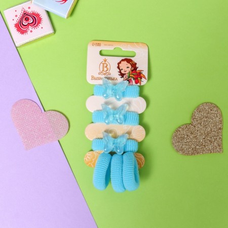 Hair gum "Tenderness" (set 6 pcs) butterfly shine, 2 cm, blue
