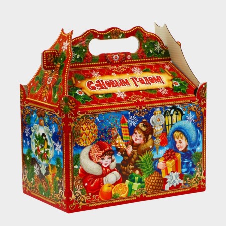 New Year. Gift box New Year's casket "Children in red" 21.2 x 12.3 x 22.6 cm.-1