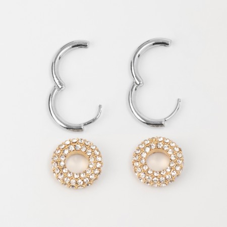 Earrings with the removable element "Transformer" circles, the color of silver with gold-2