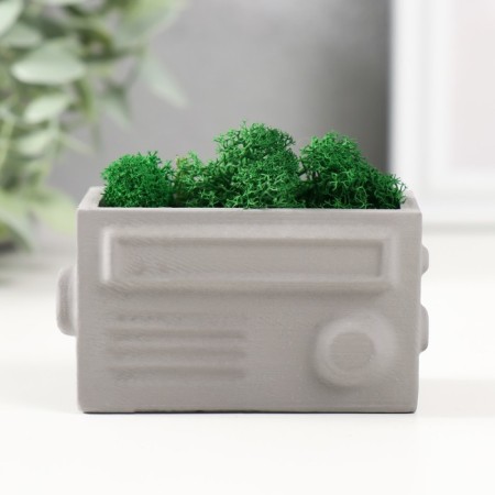 Kashpo concrete mini "Retro radio" with moss lightly gray 8x4x4.5cm (moss green stabilizer.)