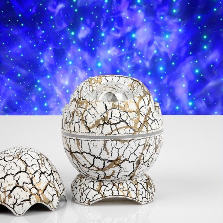 Light device "Dinosaurian egg" 10 cm, speaker, removable hemisphere, glow of RGB, remote control, usb, white