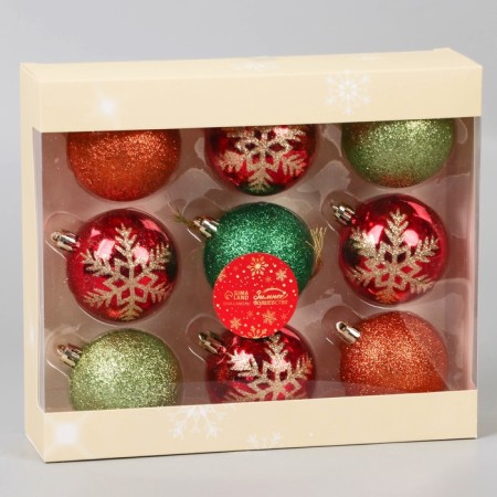 Set of balls plastic D-6 cm, 9 pcs "Adele" snowflakes, mix-2