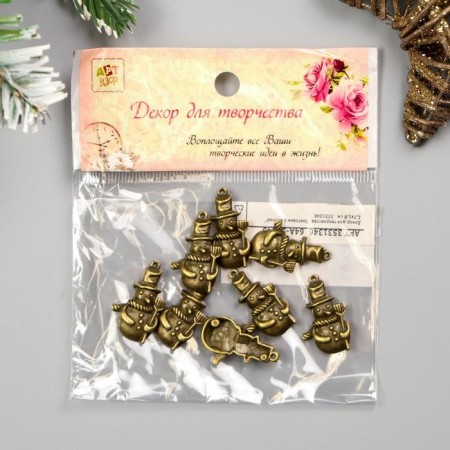 Decor for creativity Metal "Snowman with a broom" of bronze 2.7x1.8 cm-3