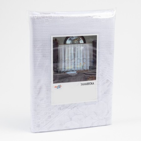 Tulle to the kitchen with curtain tape, 170x270 cm, white color, 100% polyester-5