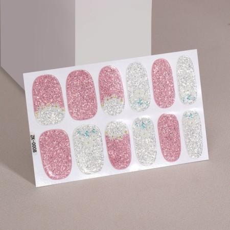 Flood strips for manicure set 12pcs flowers with sparkles of roses/silver nakl QF-2