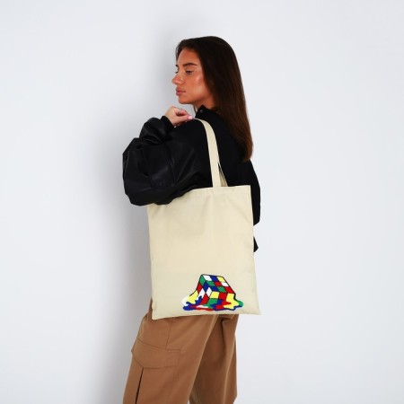 Textile choper with embroidery "Cube", 40x35 cm, beige color-2
