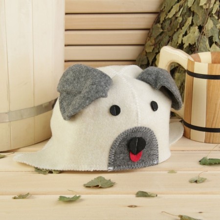 Bath cap with children's applique "Dog", white, felt, economical-4
