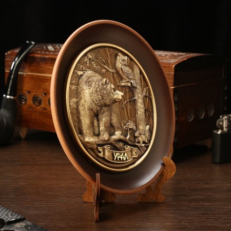 Souvenir "Bear, Owl and Squirrel" plate, ceramics, gypsum, d = 16 cm-1