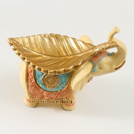 Polystone souvenir "Beige elephant with a gold leaf on the back" 19.3x11x19 cm-4