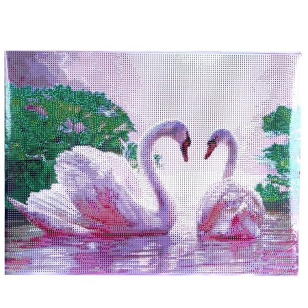 Diamond mosaic with a full filling on the subframe "Swans on the lake", 30 x 40 cm-1