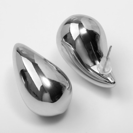 Earrings Plastic "drop" curved swing, color silver-1