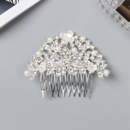 Hair crest "Judy" flowers, 8x6 cm, silver