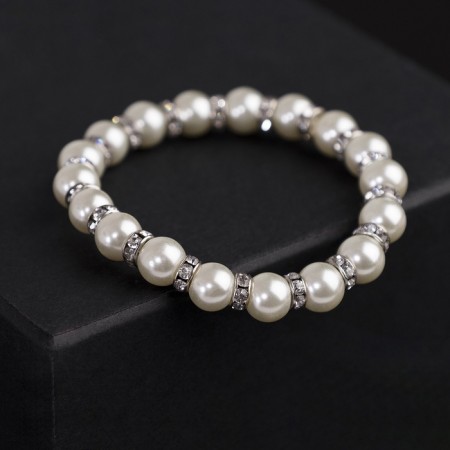 Bracelet Pearl "Bride" with rhinestones, ball No. 10, milk color, d = 5.5 cm-1