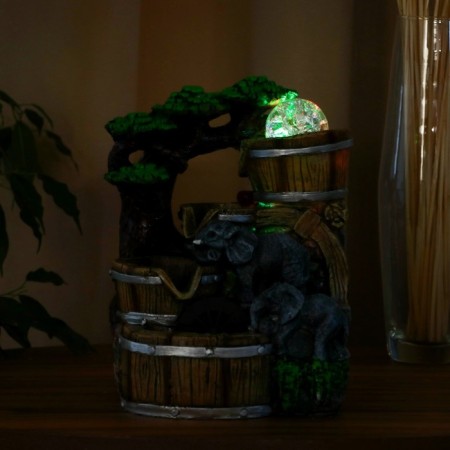 Fountain "Elephants under the tree, barrels" 12x15x24 cm (with backlight)-2