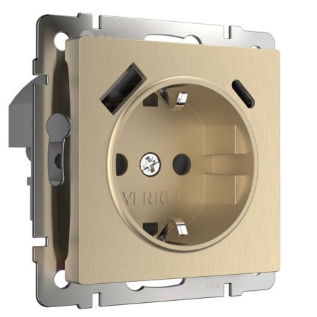 Rosette W1171710 with grounding, curtains and USB, type A+C, shampan