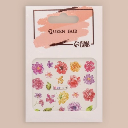Slider-design for nails "Peonies", packing 6 pcs, multi-colored-3