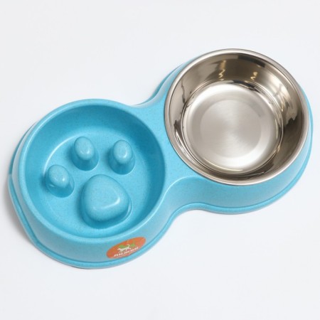 Double bowl for slow feeding 30.5 x 17 x 5 cm, blue-2