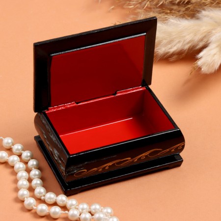 Casket "Angel with a kitten", black, 6 × 9 cm, lacquer miniature-1