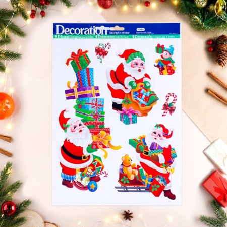 Stickers on the windows "New Year" Santa Claus, gifts, 41 x 29 cm
