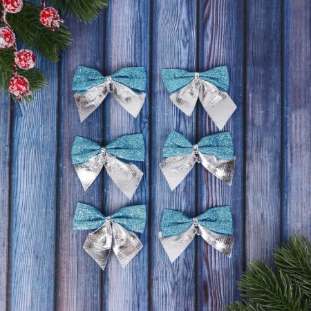 Decoration of the Christmas tree "Bant" (set 12 pcs) 5.5x5 cm, silver-blue-2