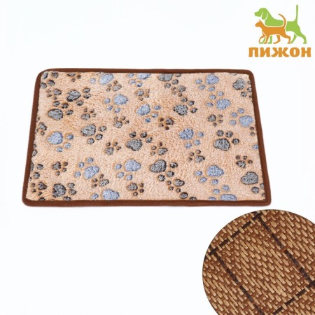 Animal rug, bilateral (fleece+rattan), 40 x 30 cm, beige-1