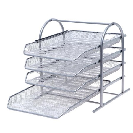 Horizontal tray for papers 4 compartments, mesh metal, gray color-1