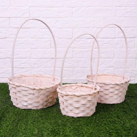 A set of baskets of woven, white, bamboo, 3 pcs.