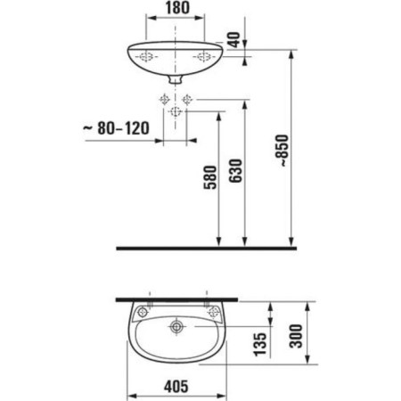 Jika Lyra suspension shell, 40 x 30 cm, opening for the mixer on the right-1